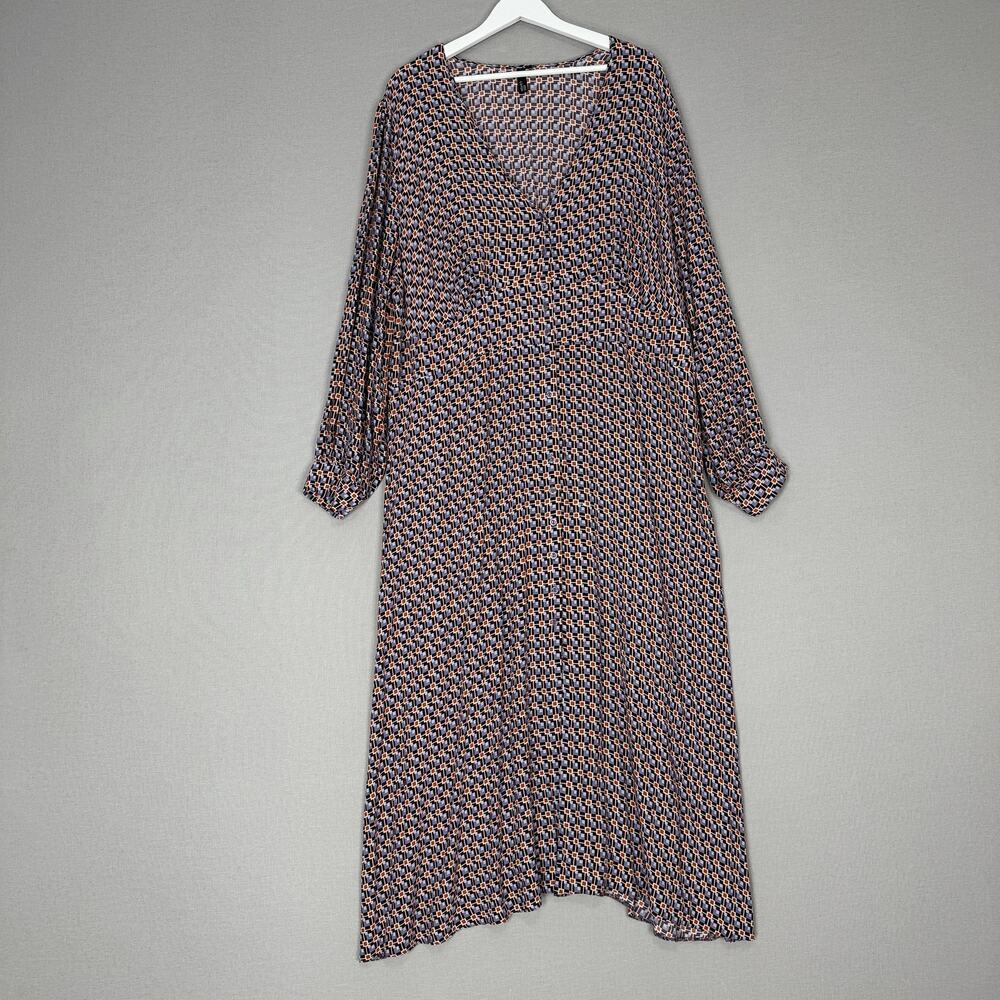 Nobody's Child‎ Dress Womens 20 Purple Siri Tea Button Midi Geometric Retro Mod